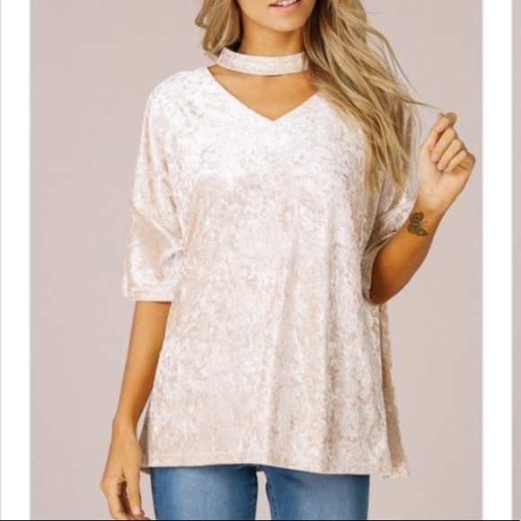 ✨NEW✨ Taupe Chocker Velvet Top - Picture 1 of 6